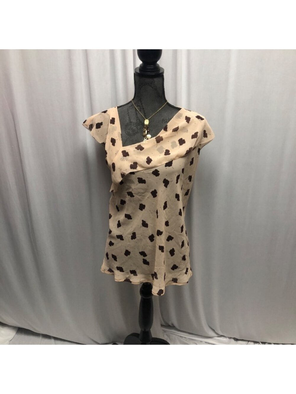 Cabi Blouse Womens Size Medium Playfall Me Sheer Ginkgo Leaf Print Cap Sleeve
